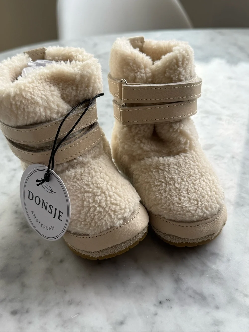 NWT Donsje Cream Sherpa Baby Walker Boots with Double-Strap Closure